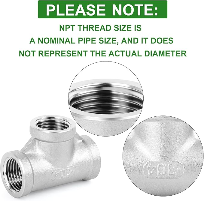 TAISHER 1PCS 304 Stainless Steel Tee Pipe Fittings, 3" x 3" x 3" NPT Female Pipe Fittings