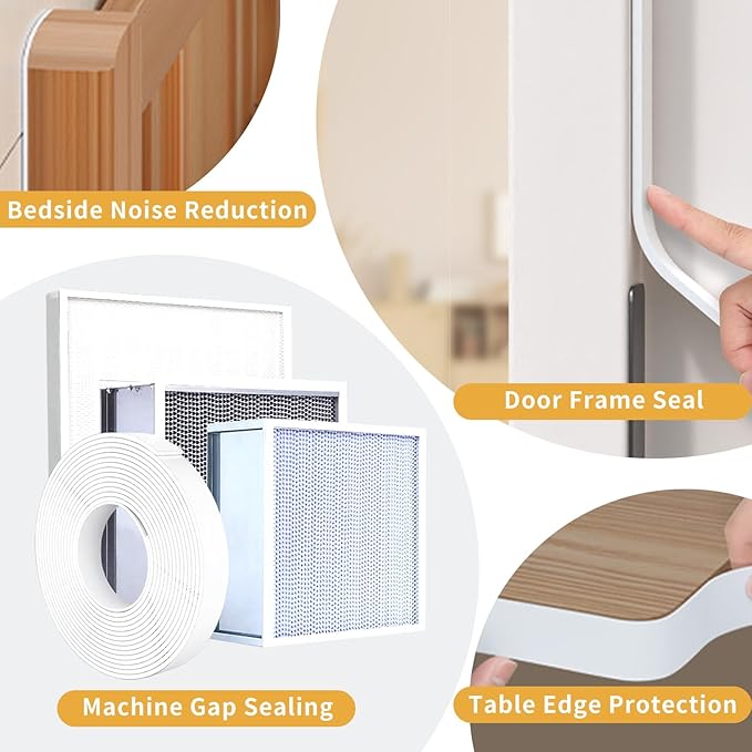 1/2 in Wide x 1/8 in Thick x 33FT Window Sealing Tape,Weather Stripping Door Seal,Foam Insulation Tape,Single-Sided Self-Adhesive Foam Strips White