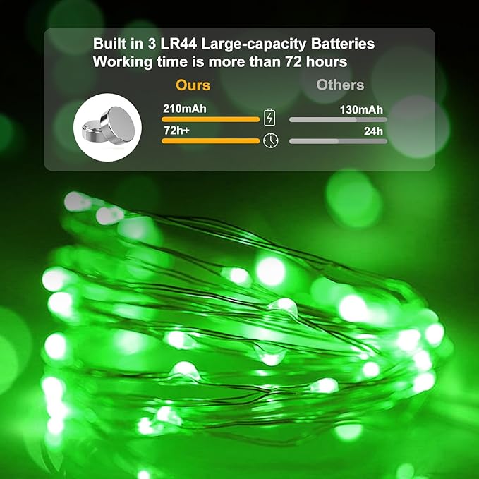 pozzolanas 12 Pack Green Battery Operated String Lights - 7ft Waterproof Fairy Lights with 20 LEDs for Home, Mason Jar, Party, Wedding, Halloween, Christmas Decorations