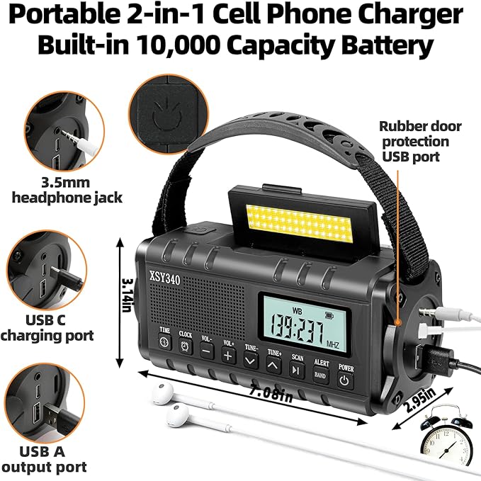 Upgraded 37000mWh Emergency Hand Crank Radio AM/FM with LED Flashlight Solar Radio, Portable Weather Radio, Emergency Cell Phone Charger for Family Outdoor Camping and Emergency Rescue Us