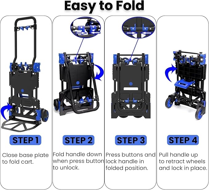 2-in-1 Hand Truck Dolly Foldable,330LB Folding Hand Truck Heavy Duty Carrying, Combination of 4 Wheels and 2 Wheels Convertible Dolly Cart with Retractable Handle cart for Moving Office Carts
