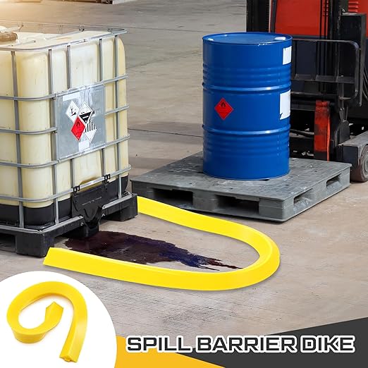 1 Pcs Spill Barrier Dike 5'L x 4.3"W x 2.4"H Water Dam Barrier Liquid Blocker for Garage Home Floor Flooding Solutions(Yellow)