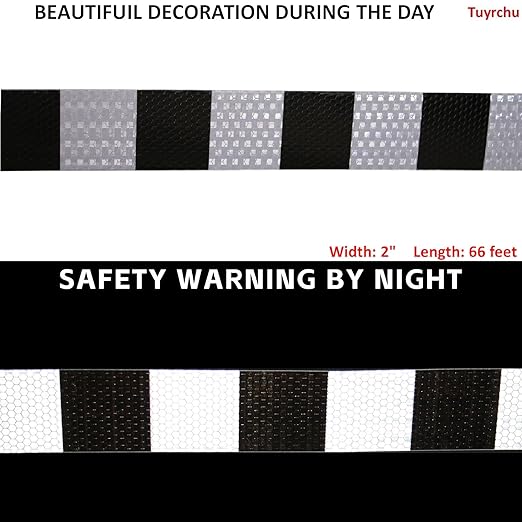 Black White Reflective Tape 2 inch X 66 feet, Outdoor Waterproof Hazard Conspicuity Warning Industrial Marking Tape