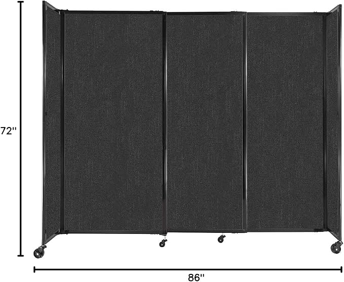 Versare Straightwall Sliding Portable Wall Partition | Freestanding Office Dividers | Locking Wheels | Temporary Room Separator | 7'2'' Wide x 6' Tall Black Fabric Panels