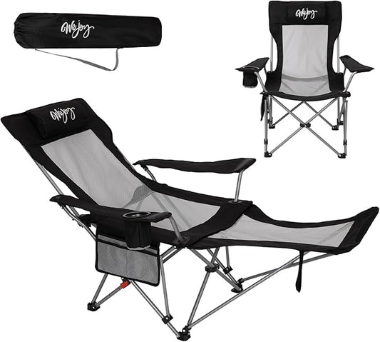 #WEJOY 2-in-1 Reclining Camping Chair with Footrest for Adults Folding Lounge Chair with Adjustable Backrest Lightweight Camping Chairs Heavy Duty Camp Chairs for Outdoor
