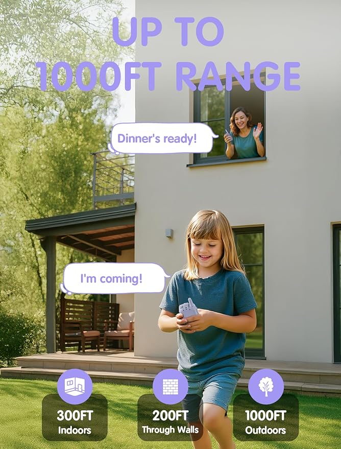 Walkie Talkie for Kids with Video: 2 Pack Rechargeable Toddler Toys with HD Camera & Voice Changer, Long Range Gift Toys for Boy & Girl Age 3-8 for Outdoor Play, Camping (Purple-Purple)