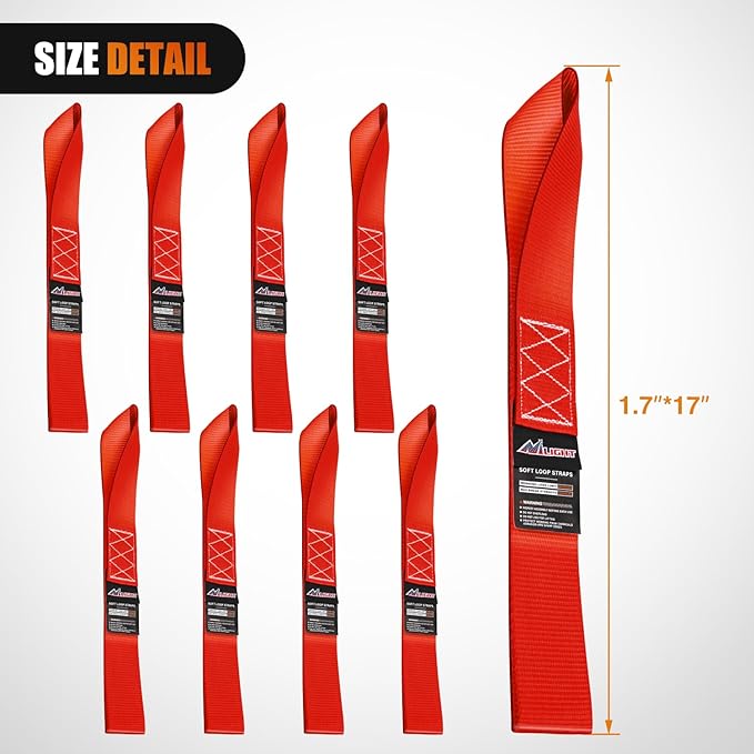 Nilight Soft Loop 1.7”×17" Motorcycle Tie Down Straps Heavy Duty 12000Lbs Max Break Strength for Securing ATV UTV Kayak Moving Cargo (8PK-Red)
