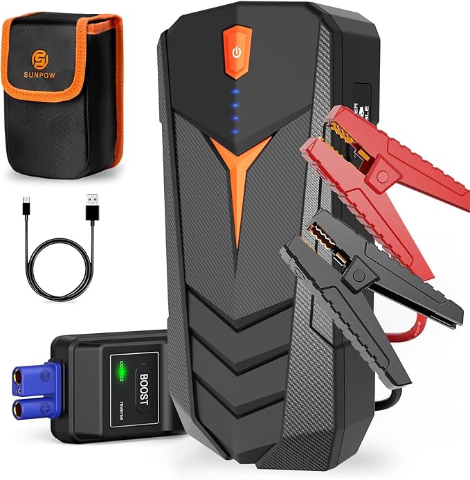 Jump Starter, SUNPOW 1500A Peak Car Starter for Up to 8L Gas or 6.0L Diesel Engine, 12V Auto Lithium Battery Booster for Cars, Trucks, SUV, Portable Power Pack Jump Box with LED Light