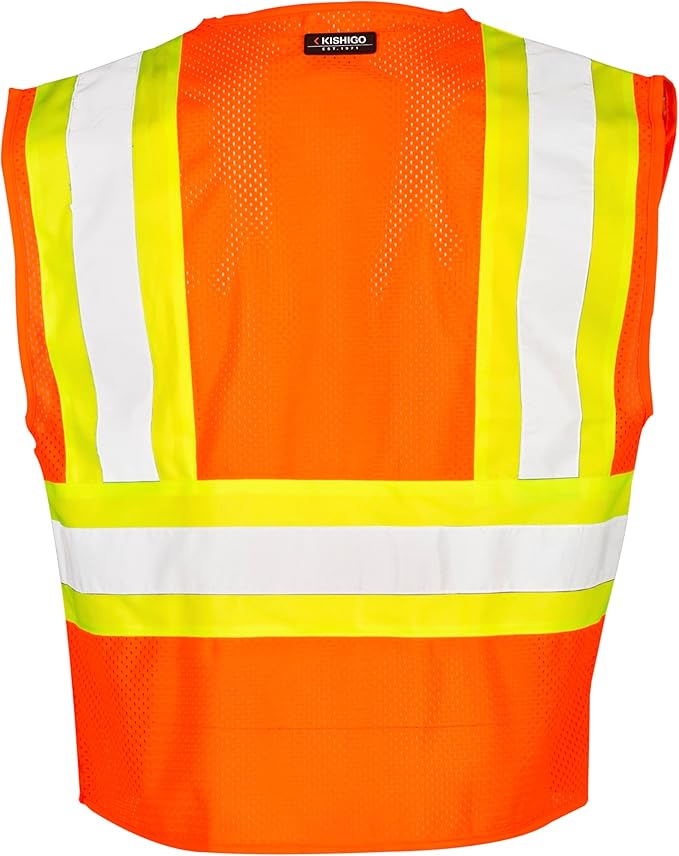 Kishigo Men's High Visibility Reflective Contrasting Mesh Breakaway Vest 1174, Polyester, ANSI 107 Type R/Class 2