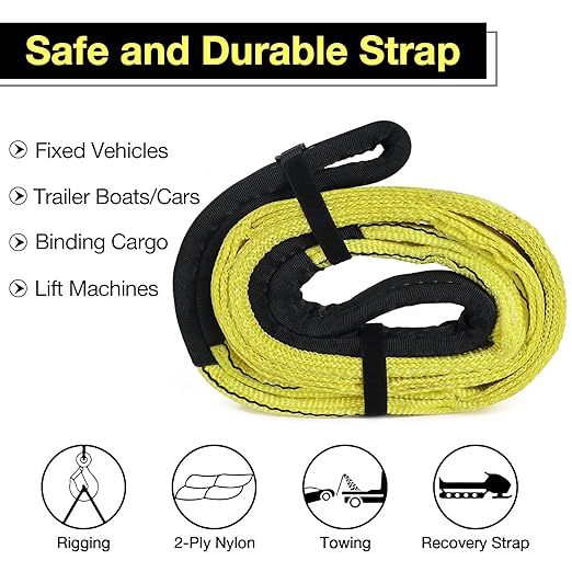 4" x12FT 2-Ply Heavy Duty Lifting Sling Straps 11200 lbs Vertical Lifting Straps with Flat Eyes, Recovery Tree Saver Strap for Winch, Truck, Towing, Hoisting - Off-Road Vehicles, Equipment