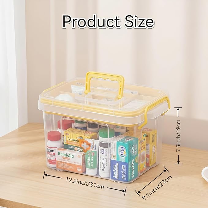 Pulseplay Clear Storage Box Container with Handle Medicine Organizer Box with Removable Tray Multipurpose Medicine Container Chest