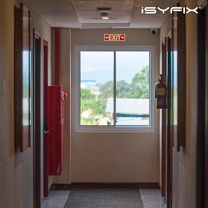 iSYFIX Exit Stickers Signs with Directional Right & Left Arrow 12 Pack 12x4 Inch - Glow in the Dark Photoluminescent Vinyl for Office, School, Business, Warehouse - UV & Weather Resistant for Indoor/Outdoor Use