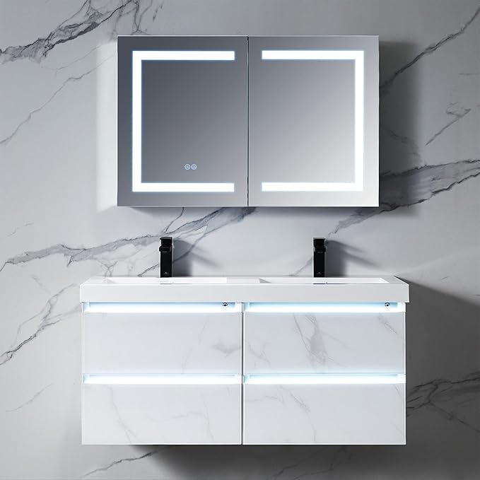 Blossom 40x26 LED Lighted Bathroom Medicine Mirror Cabinet, Recessed/Surface Mount with Anti-Fog, Dimmable, 3 Color Light, Lighted Medicine Cabinet Mirror for Storage & Makeup, Wall Mounted