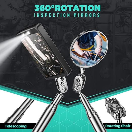 Telescoping Magnetic Pickup Tool Set, Inspection Mirror Telescoping, LED Flashlight, Cool Gadgets for Men, Stocking Stuffers, Gifts for Dad, Husband, Kids, Boyfriend, Magnet Stick
