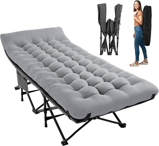 JEAREY Folding Camping Cot for Sleeping, Camping Cots for Adults with Mattress, 1200D Double Layer Oxford Portable Foldable Cot Bed with Carry Bag for for Guest, Travel, Hiking, Light Gray