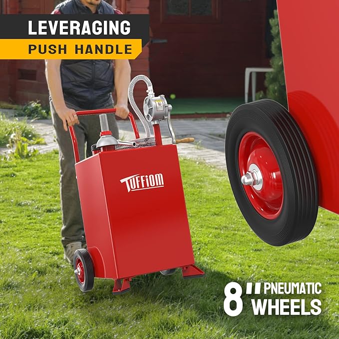 TUFFIOM 20 Gallon Fuel Gas Caddy w/Wheels & Manual Siphon Pump, Portable Diesel Fuel Transfer Storage Tank w/8.9ft Hose, Gasoline Can Container for ATV Car Mowers Tractor Boat Motorcycle