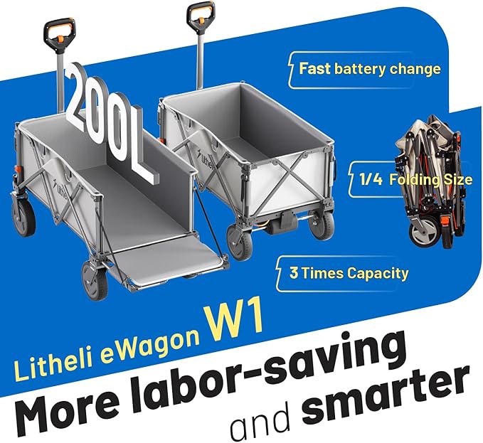 Litheli Electric Wagon Cart with 1 Battery, All-Terrain Wheels & Variable Speed | 200L Capacity, 300 lbs Heavy-Duty Utility Wagon for Camping Beach Garden Shopping, SE-Beige