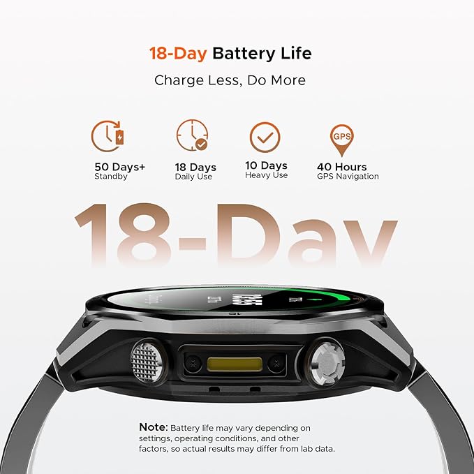 DOOGEE Anywise W1 Smart Watch 5ATM Waterproof Dual-Band GPS Fitness Tracker, 1.43'' AMOLED Screen Men Watches for Android and iPhone, 170+ Sports Modes, Bluetooth Call/18 Days Battery/2 Straps