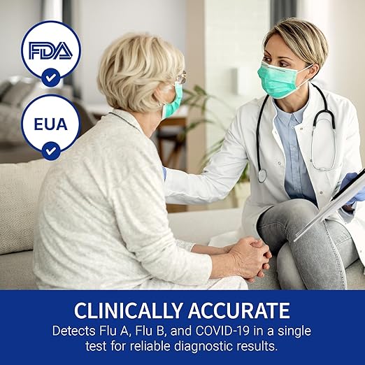 CorDx TyFast 10 Mins Flu A/B & Covid 19 Multiplex Rapid Test, Results in 10 Minutes—Precision Skip The 15 Wait, EUA Authorized, at Home 3 in 1 Combo Kit, 5 Tests, Use-Friendly & No Discomfort