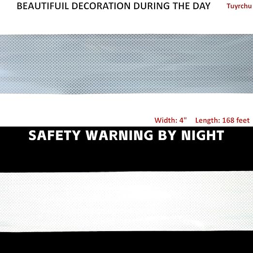 White Reflective Tape 4 inch Wide for Cars, Outdoor Waterproof High Visibility Safety Warning Reflector Sticker Strips (168 feet)