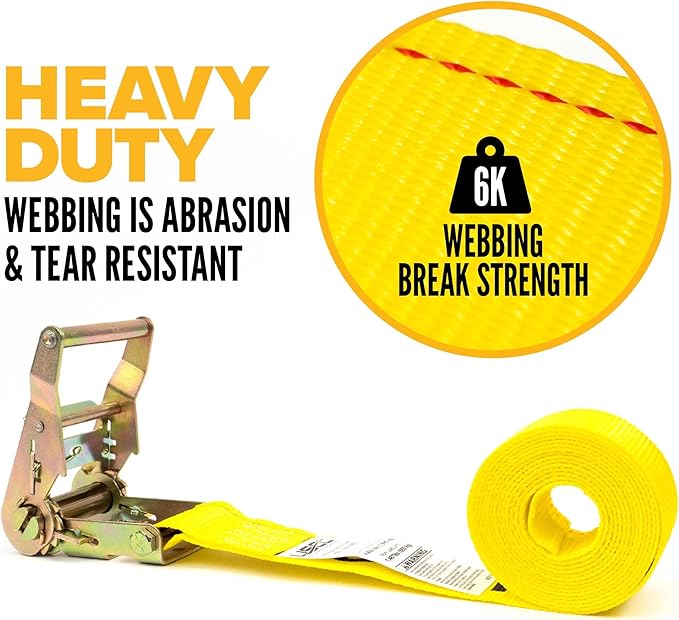 US Cargo Control Endless Ratchet Straps (4-Pack), 2 Inch x 20 Foot Hookless Ratchet Straps, 6,000 LBS Break Strength, Yellow Tie Down Straps for Flatbed Trailers or Trucks, Straps for Cargo Bundling