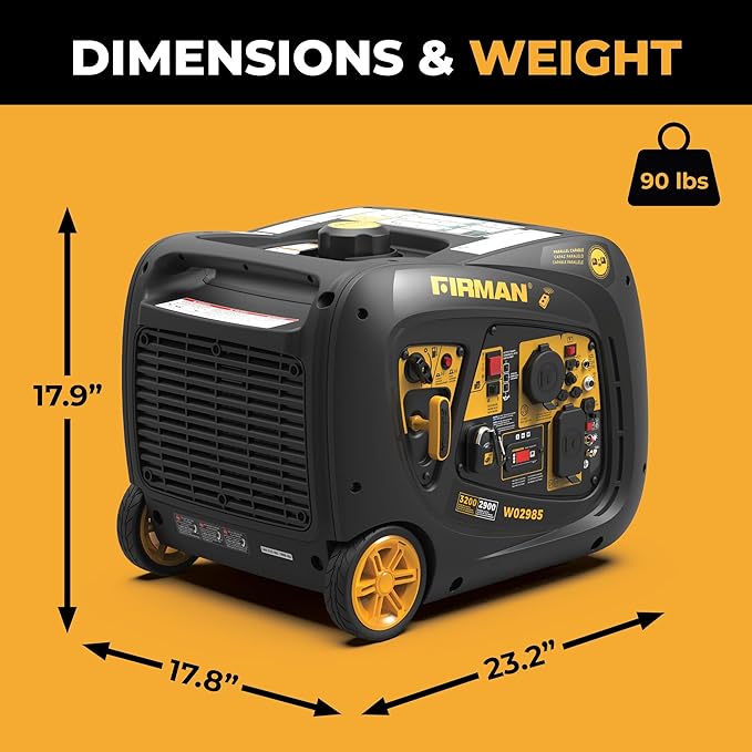 FIRMAN W02985 Gas Inverter Portable Generator, 3200W Remote Start, Quiet 58dB, 1.8-Gal Tank, 9 Hrs Runtime, Wheel Kit, RV Ready, Use for Camping, Tailgating & Outdoor Recreation