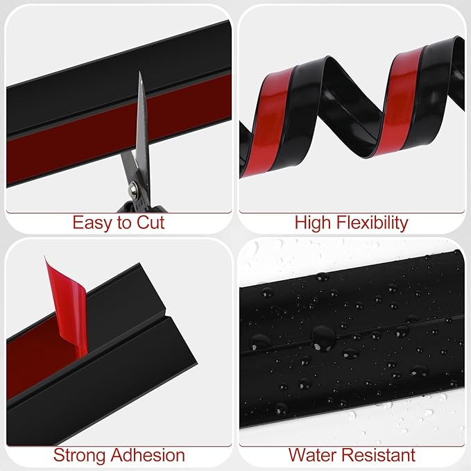 MYFAMIREA Door Weather Stripping 2IN (W) x 40FT (L) Door Draft Stopper Seal Tape Silicone Seal Strip Self Adhesive Shower Sweep Insulation Tape Side Bottom Strip for Sliding Glass Window Gap, Black