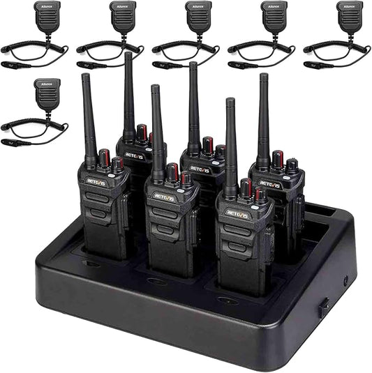 Retevis RT48 Waterproof Walkie Talkies with Mic,Heavy Duty 2 Way Radio,Professional/Business Two Way Radio with 6 Way Charger,IP67, VOX,SOS Alarm,1200mAh,for Construction Manufacturing Outdoor(6Pack)