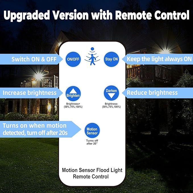 TOOWELL Battery Powered Flood Lights Outdoor with Remote - Security Lights Outdoor Motion Sensor IP65 Waterproof Wireless Flood Lights Outside for Garage Backyard Garden Patio Porch Stair