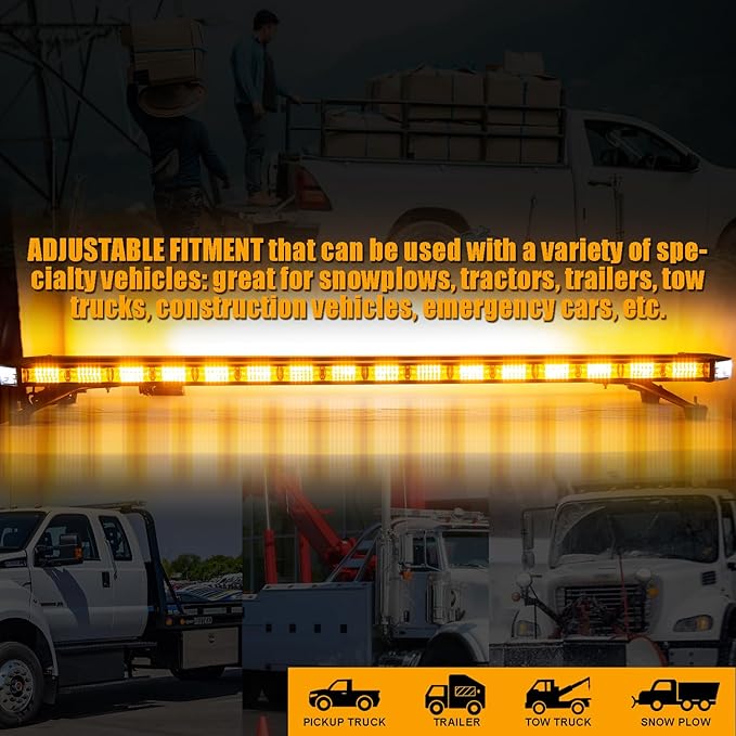 LUMENIX 48 Inch Rooftop Strobe Emergency Lights Bar Heavy-Duty Warning Flashing Traffic Lightbar w/White LED Alley and Take Down Light for Construction Vehicles Towing Work Trucks Snow Plows - Amber