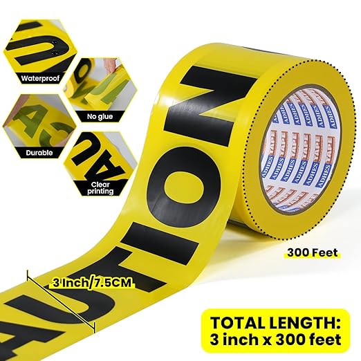 ADHES Yellow Caution Tape Roll, 3 inch x 300ft Hazard Tape Construction Tape for Danger/Hazardous Areas, Ideal Use for Parties, Decorations