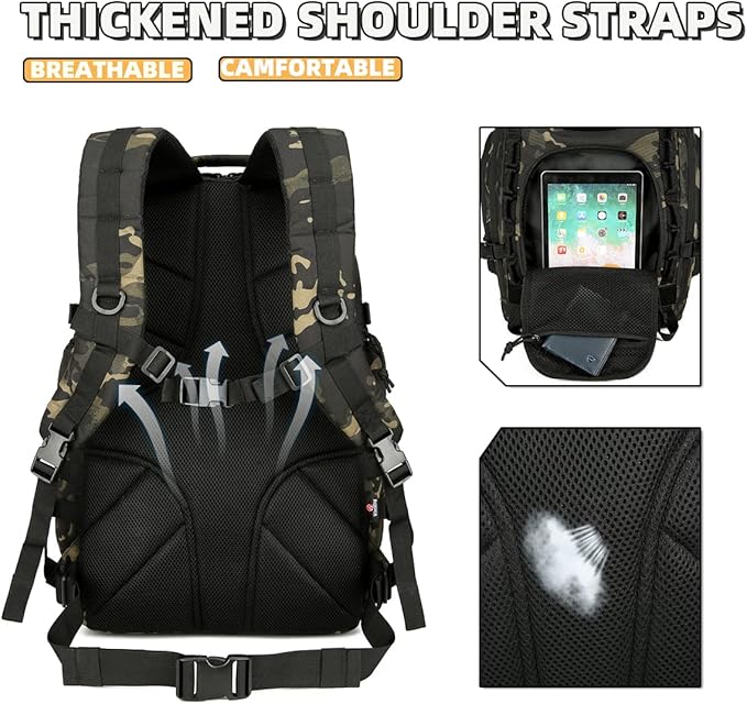 45L Tactical Backpack for Men and Women Large Military Tactical Backpack Heavy Duty Molle Assault Pack Daypack for Hiking Camping Travel Work Gym Outdoors (Black Camo)