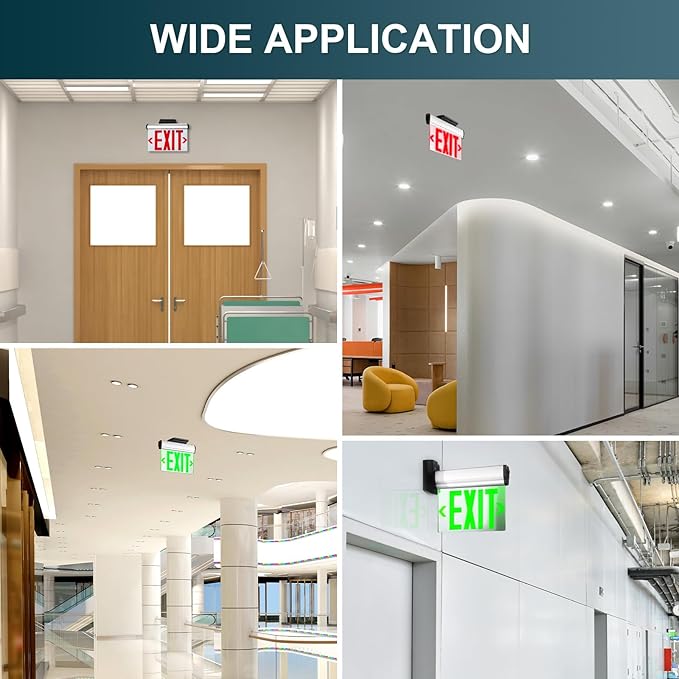 Red Led Edge-Lit Exit Sign, Aluminum Housing Double-Sided Mirrored Rotating Acrylic Plate, UL Damp Location Listed, Hardwired Emergency Exit Signs For Business, Top/Side/Wall Mount(Canopy Included)