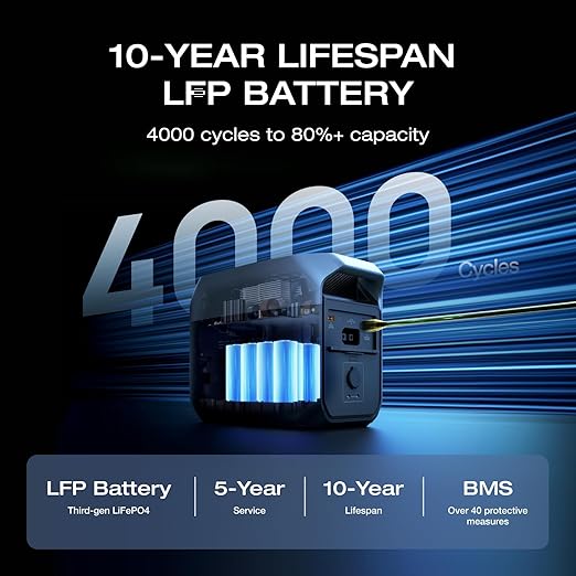EF ECOFLOW DELTA 3 Portable Power Station, 1024Wh LiFePO4 Battery, Full Charge in 56 Min, 1800W AC/100W USB-C Output, Solar Generator(Solar Panel Optional) for Home Backup Power, Camping & RVs