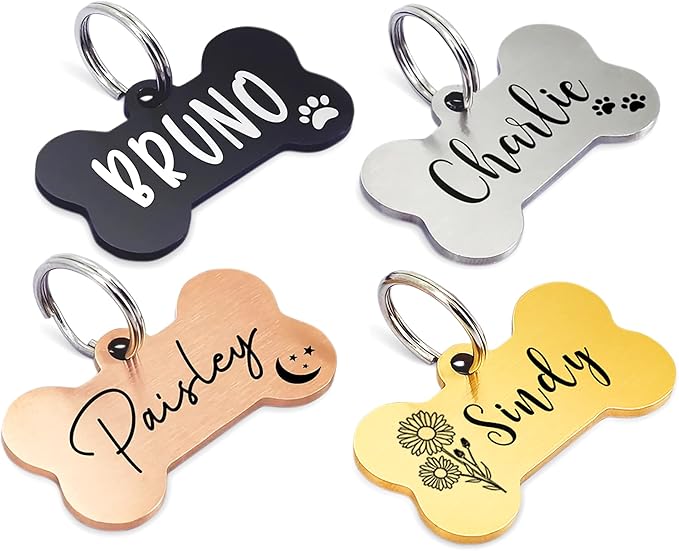 Ultra Joys Personalized Dog Tags for Pets - Durable Stainless Steel Customizable Dog Cat ID Tags - Dog Tags for Safety Optional Engraved on Both Sides -Bone Shape Dog Tag Small Size, Rose Gold