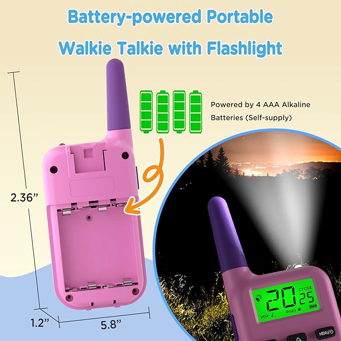 Peakeep Walkie Talkies for Kids Long Range 3 Miles, Voice-Changing Toys Gifts for 3-12 Years Old Boys Girls, 2 Way Radios Big LCD Screen, Flashlight, Camping Hiking Outdoor, Battery Operated, 2 Packs