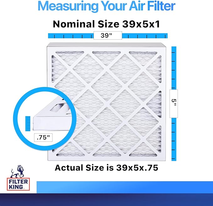 Filter King 39x5x1 Air Filter | 4-PACK | MERV 8 HVAC Pleated A/C Furnace Filters | MADE IN USA | Actual Size: 39 x 5 x .75"