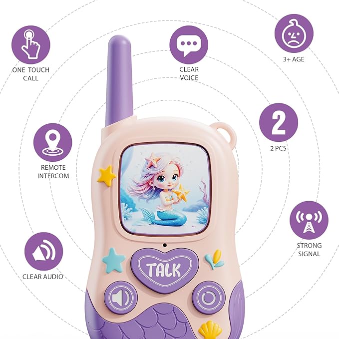 Walkie Talkies Toys for Girls:Mermaid Toys 2 Pack Birthday Gifts for 3 4 5-7 8 Year Old Girls Toy for 4 5 6 7 8-10 Year Old Camping Outdoor Games,Christmas Stocking Stuffers for Girls Kids