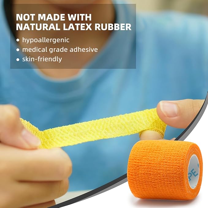 OK TAPE Self Adherent Cohesive Bandages Wrap 24Packs, Non-Woven Self Adhesive Athletic Sports wrap Tape, Vet Wrap Bandages Tape, for Thumb Finger Wrist Ankle (Mix)