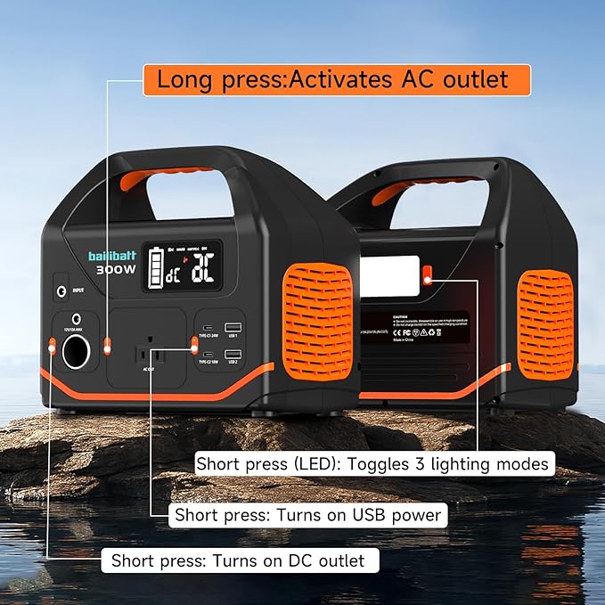 Portable Power Station, 266wh Power Generator 300W Lithium Battery, Power Station for Camping, Home Use, Outdoor, Emergency Backup With 110V Pure Sine Wave AC Outlet