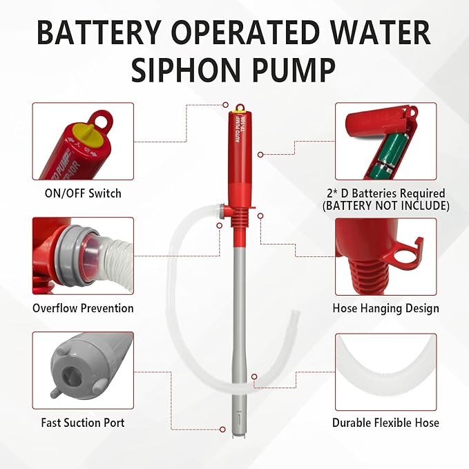 Battery Operated Gas Transfer Pump,Portable Fuel Siphon Pump,2.4 Gal Flow Per Minute,Powerful Fast Suction,for Gasoline Gas Diesel Kerosene Light Oil Water