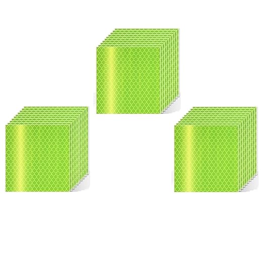 Fluorescent Reflective Stickers 3 inch X 3 inch, Outdoor Waterproof High Visibility Warning Safety Adhesive Reflector (30 Pcs)