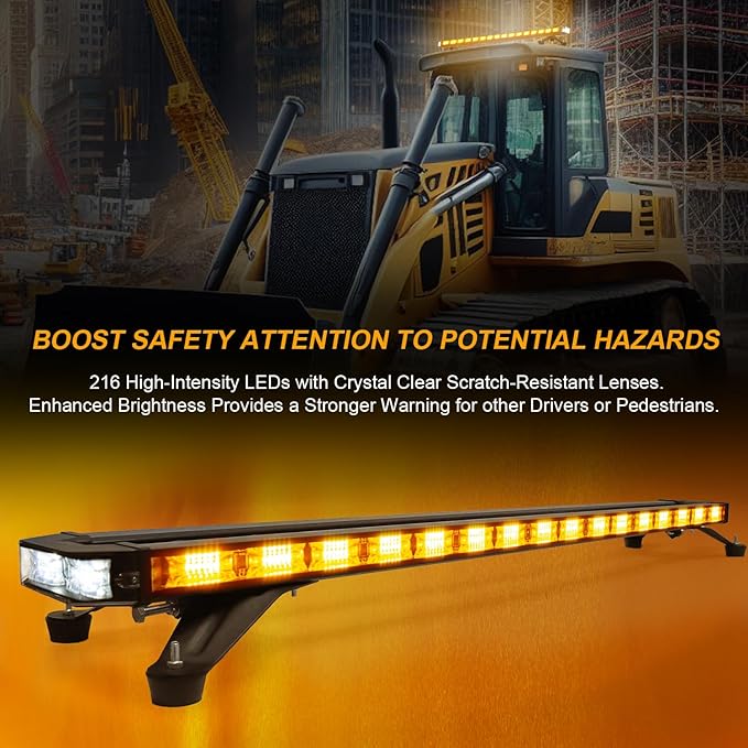 LUMENIX 48 Inch Rooftop Strobe Emergency Lights Bar Heavy-Duty Warning Flashing Traffic Lightbar w/White LED Alley and Take Down Light for Construction Vehicles Towing Work Trucks Snow Plows - Amber