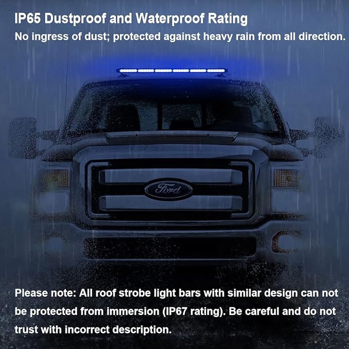 WOWTOU Strong Magnetic Rooftop Emergency Strobe 80 LED Blue Flashing Light Bar for Volunteer Firefighter EMS Law Enforcement Vehicles Trucks POV, Double Side Safety Warning Beacon Lights