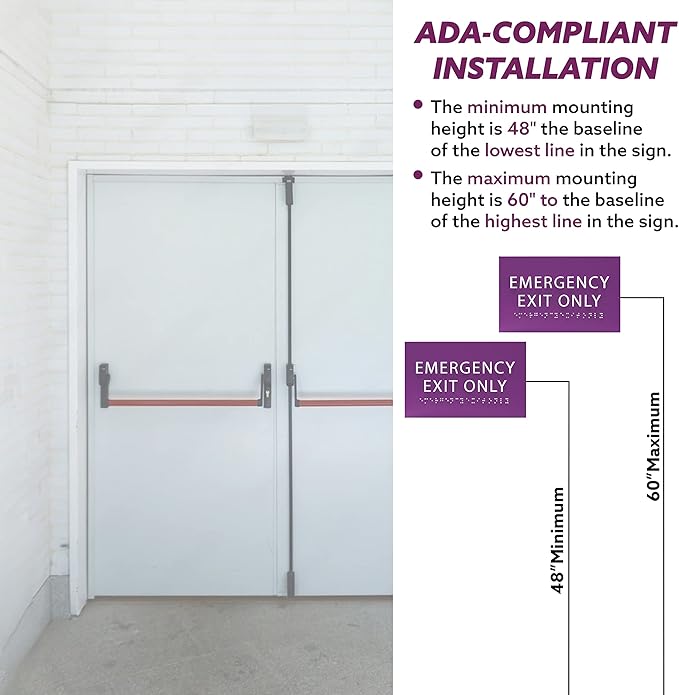 6" X4" Emergency Exit Only Sign - ADA Compliant Tactile Graphics Grade 2 Braille Text Prohibition Sign | Wall Mount Plastic Emergency Safety Restriction Sign for Business & Office