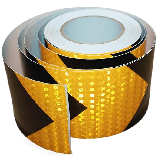 Reflective Tape Yellow Black 4 inch Wide for Truck, Outdoor Waterproof High Visibility Safety Warning Adhesive Strips (66 feet)