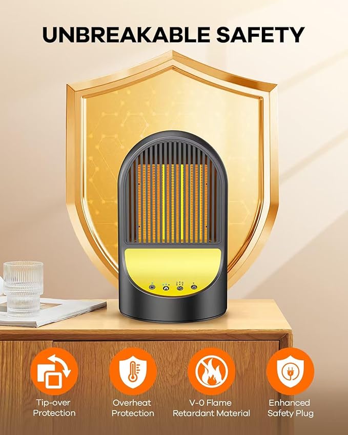 Space Heater, 1500W Portable Electric Heaters for Indoor Use,50°Oscillation, 8H Timer, 3 Modes, Quiet Safe Room PTC Ceramic Heater for Office Room Desk