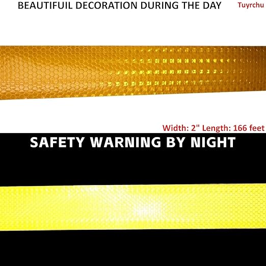 Industrial Reflective Tape Yellow 2 inch for Bikes, Outdoor Waterproof High Visibility Safety Warning Adhesive Stickers Strips (166 feet)