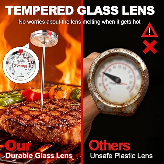 Thermo Meat Thermometer Cooking Thermometer Stainless Steel Kitchen Thermometer Temperature Labeled for Poultry, Pork, Beef