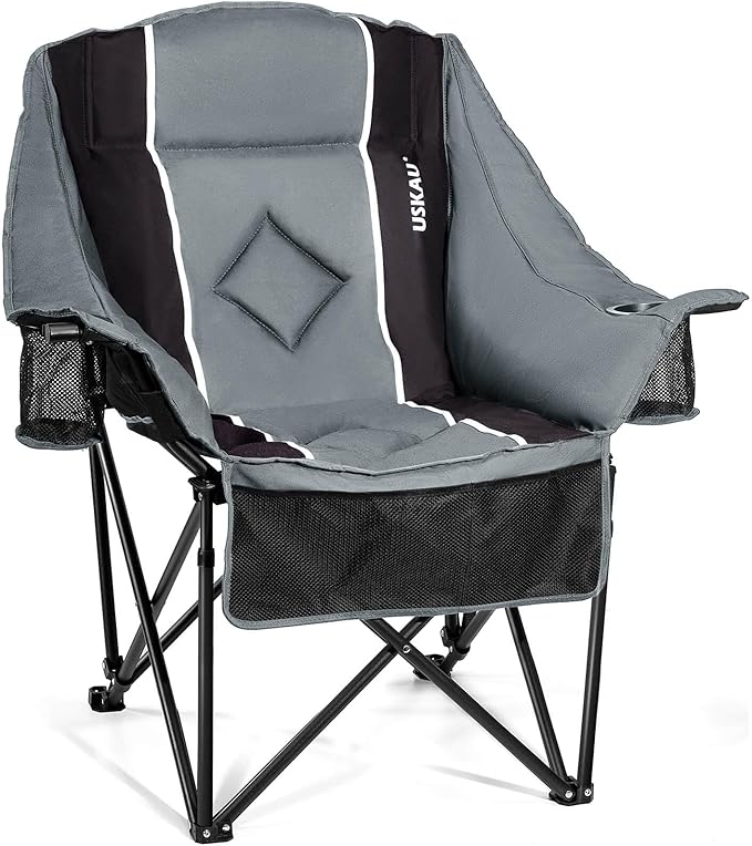 Oversized Folding Camping Chair for Adults Heavy Duty Padded Outdoor Chairs Big and Tall XL Picnic Chair with Cup Holders 400lb Capacity, Comfy for Lawn Sports and Outside Use